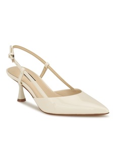 Nine West Women's Rhonda Pointy Toe Tapered Heel Dress Pumps - Cream - Faux Patent Leather