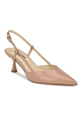Nine West Women's Rhonda Pointy Toe Tapered Heel Dress Pumps - Light Natural - Faux Patent Leather