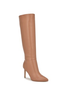 Nine West Women's Richy Wide Calf Pointy Toe Knee High Dress Boots - Light Natural Leather