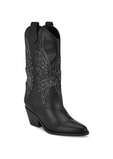 Nine West Women's Ringer Block Heel Pointy Toe Western Boots - Black Faux Leather-Polyurethane