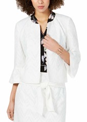 NINE WEST Women's Ruffle Sleeve Burnout KISS Front Jacket
