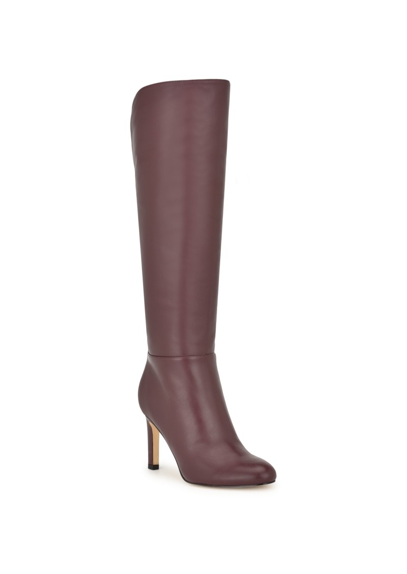 Nine West Women's Sancha Almond Toe Stiletto Heel Dress Wide Calf Boots - Dark Red Leather