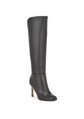 Nine West Women's Sancha Almond Toe Stiletto Heel Dress Wide Calf Boots - Black Leather