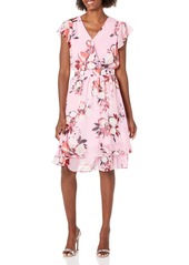 Nine West Women's Sedona Flounce SLV Tiered Dress W/Smock