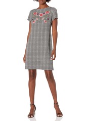 NINE WEST Women's Short SleeveHoundstooth Embroidered T-Shirt Dress