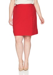 NINE WEST Women's Size Plus Textured Crepe A-LINE WRAP Skirt Button Detail  W