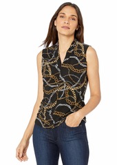 NINE WEST Women's Sleeveless Chain Printed Inverted V-Neck Knit TOP  S