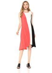 NINE WEST Women's Sleeveless HI-Low Hem Colorblock Vertical Dress