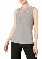NINE WEST Women's Sleeveless Solid Knit TOP with Twisted Neckline Detail