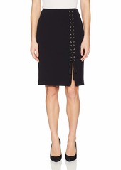 NINE WEST Women's Solid Bi Stretch Lace Up Skirt