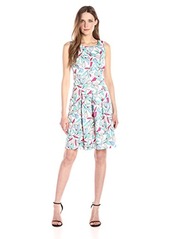 NINE WEST Women's Stained Glass Floral Fit & Flare Dress with Pleats at Bottom