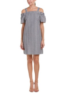 NINE WEST Women's Striped Cotton Linen Off The Shoulder Dress with Straps