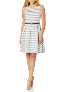 Nine West Women's Striped FIT and Flare Dress with SELF Belt