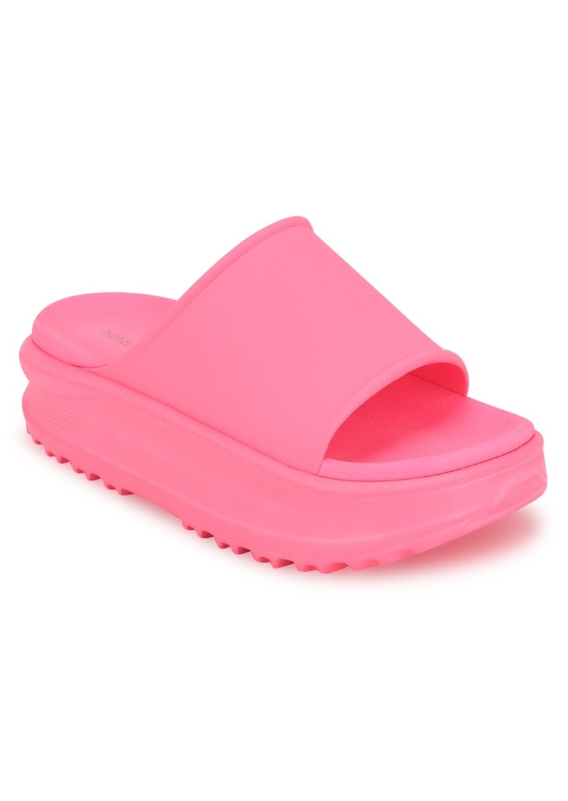 Nine West Women's Sunshin Round Toe Slip-On Casual Sandals - Neon Pink