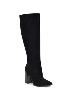 Nine West Women's Temas Square Toe Block Heel Dress Boots - Black Suede