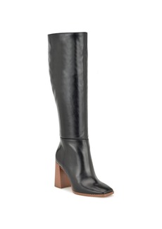 Nine West Women's Temas Square Toe Block Heel Dress Boots - Black Leather