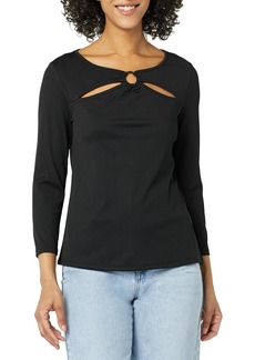 NINE WEST Women's Three-Quarter Sleeve Cut-Out and Ring TOP