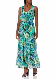 NINE WEST Women's Tiered Maxi Dress Fresh Green MULTI-9NH