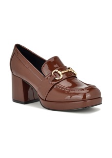 Nine West Women's Tryah Square Toe Slip On Block Heel Loafers - Dark Brown Patent