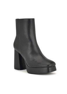 Nine West Women's Velo Flared Block Heel Platform Dress Booties - Black Smooth - Faux Leather
