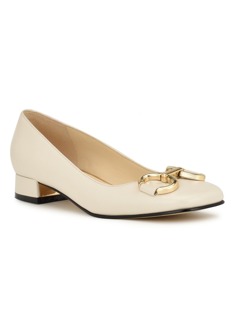 Nine West Women's Works Slip-On Square Toe Dress Pumps - Cream Leather