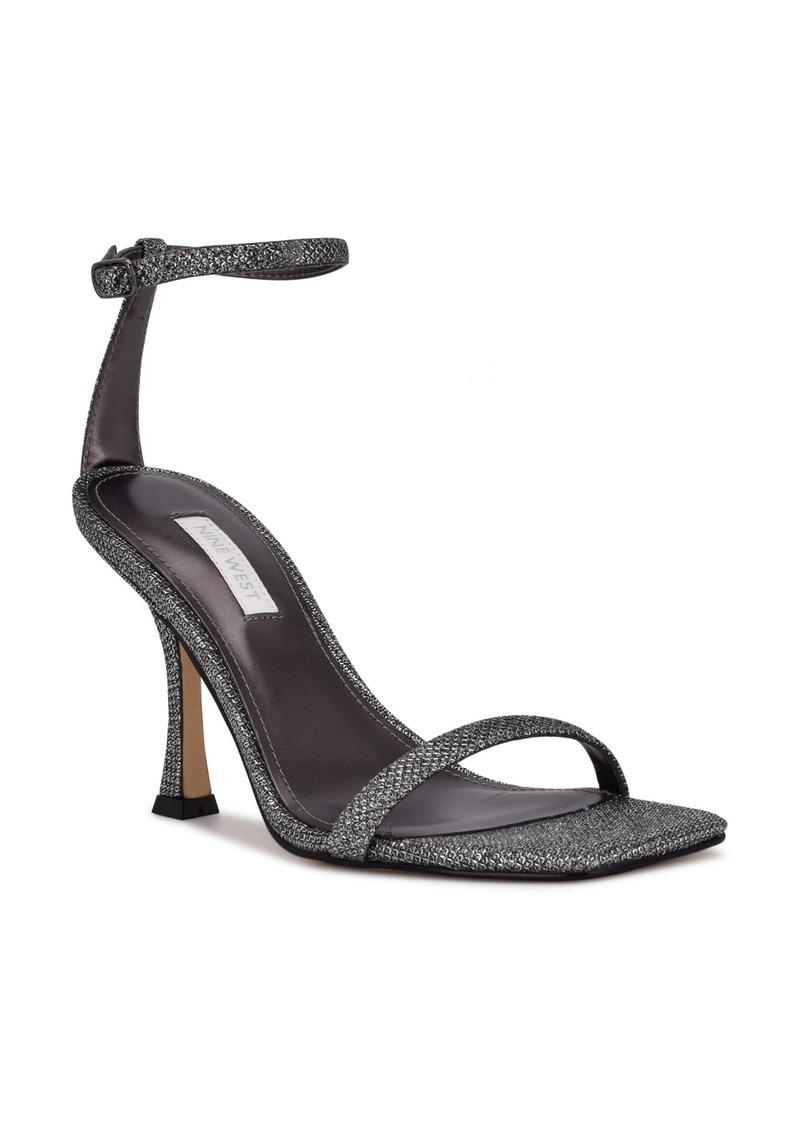 Nine West Women's Yess Square Toe Tapered Heel Dress Sandals - Pewter Glitter