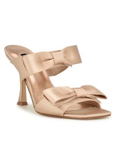 Nine West Women's Yoloh Square Toe Tapered Heel Dress Sandals - Light Natural Satin