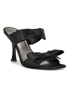 Nine West Women's Yoloh Square Toe Tapered Heel Dress Sandals - Black Satin