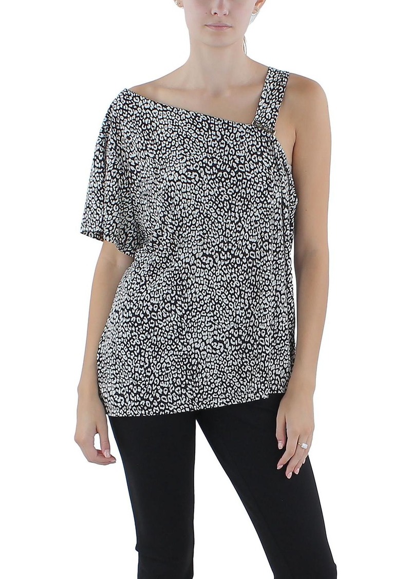 Nine West Petites Womens Printed Asymmetrical Pullover Top