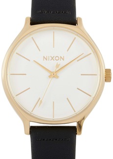 Nixon Clique Black Leather Gold Stainless Steel White Dial 38 mm Watch A1250-1964-00