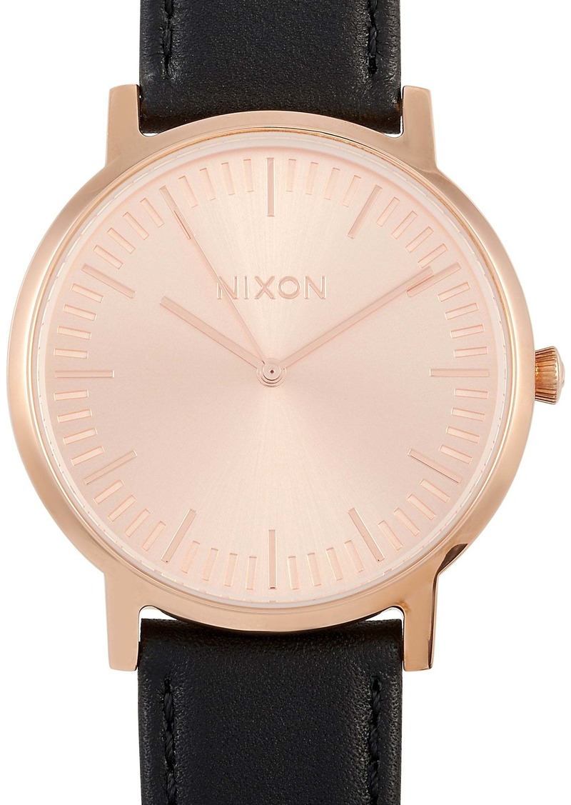 Nixon Porter Leather All Rose Gold/Black 40mm Stainless Steel Watch A1058-1932