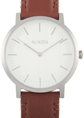 Nixon Porter Leather Silver/Brown 40mm Stainless Steel Watch A1058-1113