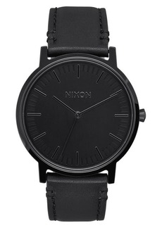Nixon Porter Round Leather Strap Watch