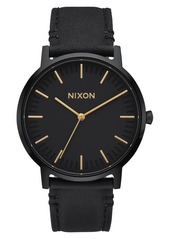 Nixon Porter Round Leather Strap Watch