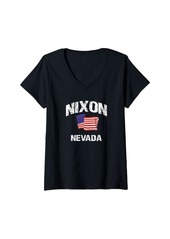 Womens Nixon Nevada NV USA Stars & Stripes Vintage Style V-Neck T-Shirt