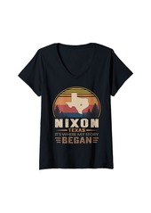 Womens Vintage Nixon Texas Hometown My Story Began V-Neck T-Shirt