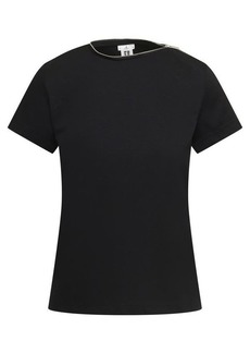 Black Crewneck T-Shirt with Zip Detail in Cotton Jersey Woman Noir Kei Ninomya