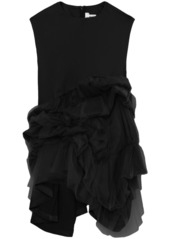 Noir gathered tulle-panelled top