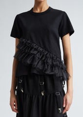 Noir Kei Ninomiya Asymmetric Ruffle Organza Detail Cotton T-Shirt