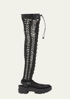 Noir Kei Ninomiya Leather Net Over-The-Knee Lace Boots
