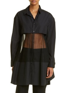 Noir Kei Ninomiya Long Sleeve Broadcloth & Tulle Shirtdress