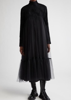 Noir Kei Ninomiya Wave Long Sleeve Tweed & Tulle Midi Dress