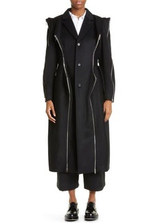 Noir Kei Ninomiya Zip Detail Melton Wool Blend Coat in Black at Nordstrom