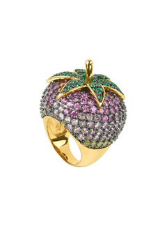 Noir Pink Cubic Zirconia Strawberry Cocktail Ring - Gold
