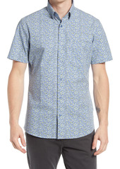 Nordstrom Tech-Smart Floral Short Sleeve Button-Up Shirt in Blue - Yellow Foryth Floral at Nordstrom