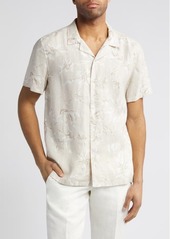 Nordstrom Brushed Floral Short Sleeve Button-Up Linen Camp Shirt