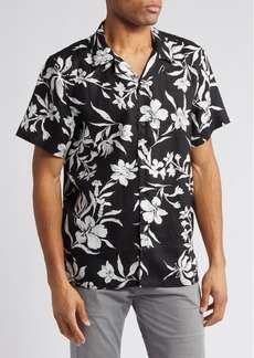 Nordstrom Brushed Floral Short Sleeve Button-Up Linen Camp Shirt