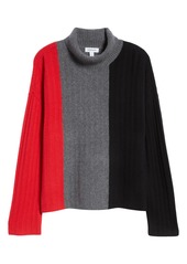 Nordstrom Colorblock Wool & Cashmere Turtleneck Sweater in Red Chinoise- Grey Colorblock at Nordstrom Rack