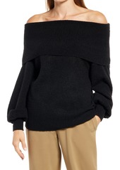 Nordstrom Convertible Puff Sleeve Sweater in Black at Nordstrom