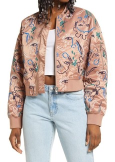 Nordstrom Cristina Martinez Embroidered Nylon Bomber Jacket in Multi Blooming Features at Nordstrom